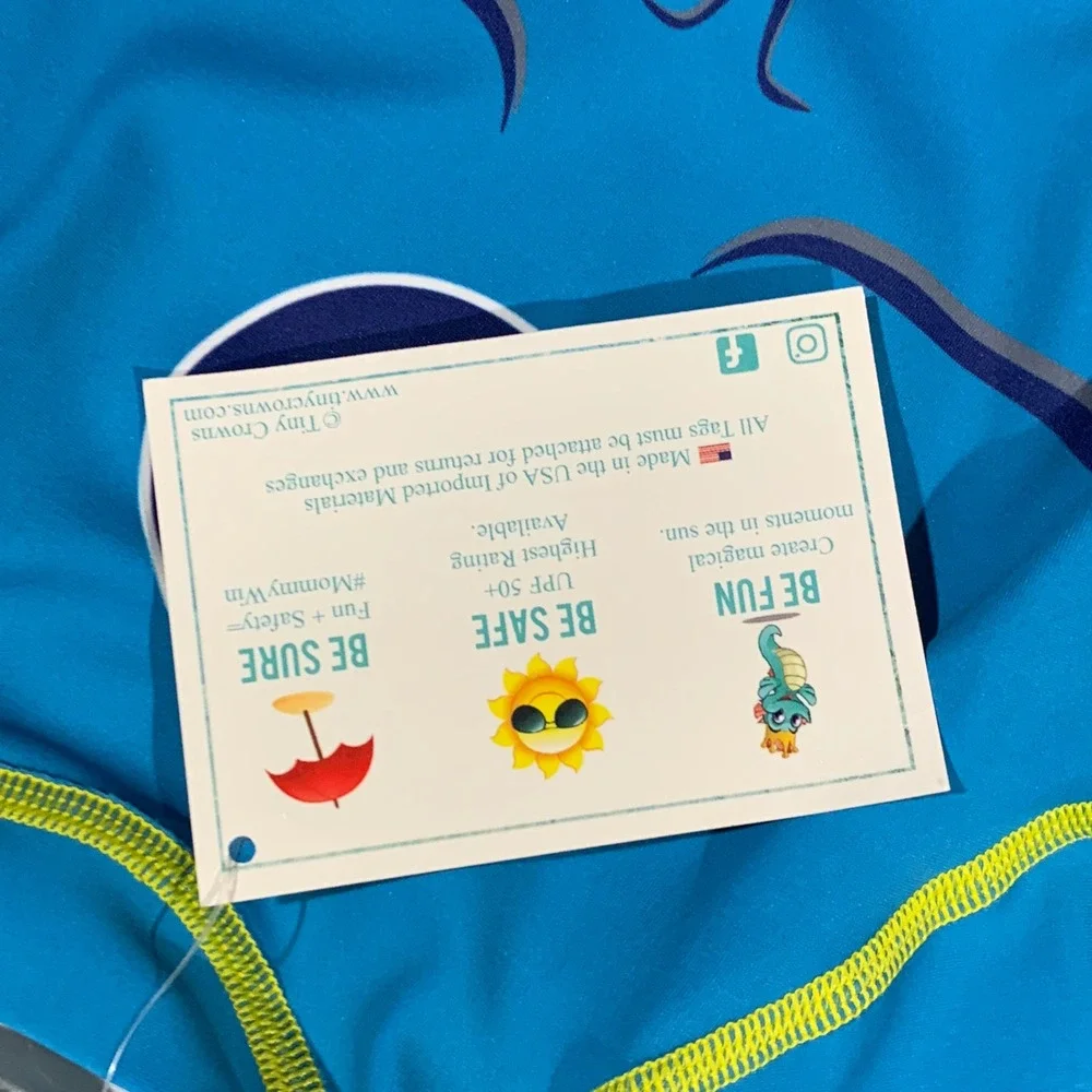 Tiny Crowns Superhero Rash Guard Swim Set Kids 2T Blue Muscle Print UPF 50+